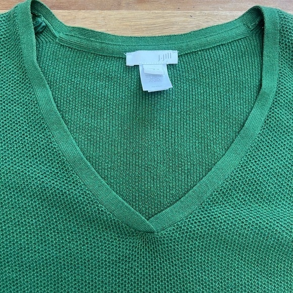 J. Jill Slit Side Waffle Knit Long Sleeve Lightweight Sweater Hunter Green Sz Sm - Picture 3 of 11